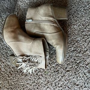 Tan fringe booties size 10